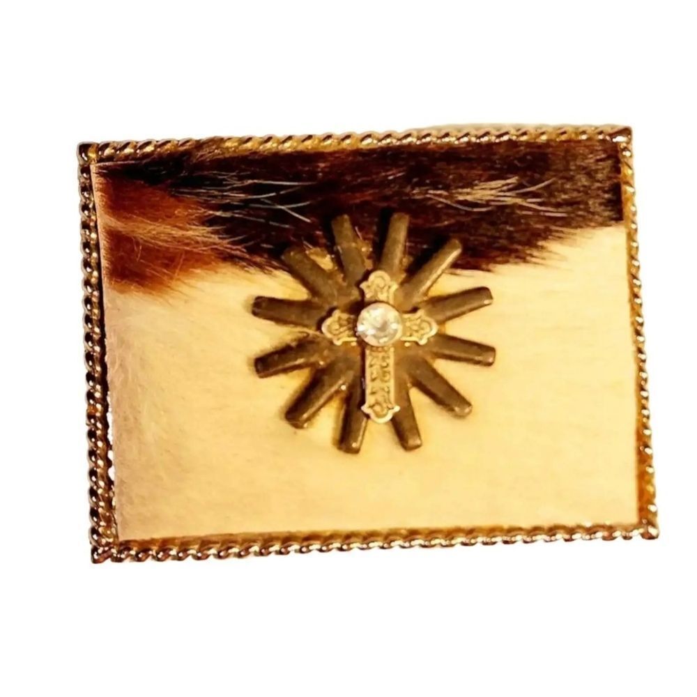 Real Calf Hair Bling Cross Belt Buckle Rhinestone